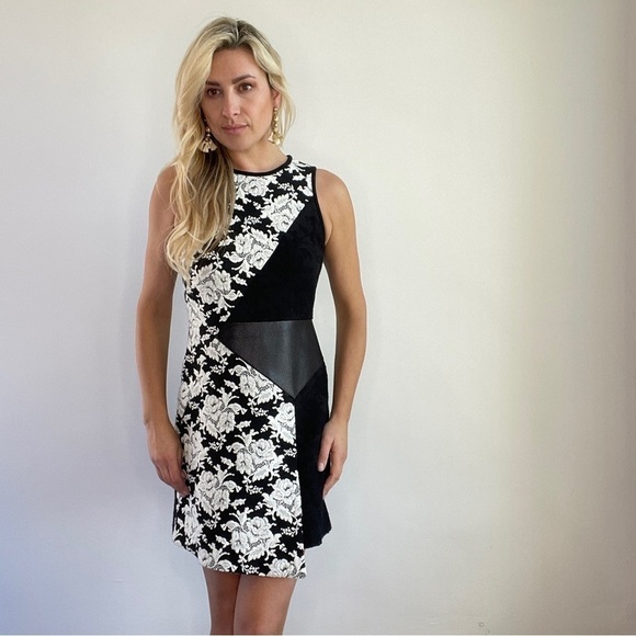 Tibi Black and White Lace and Faux Leather Dress - Picture 11 of 13
